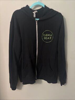 Mama Bear Black Zip Hoodie with Lime Logo